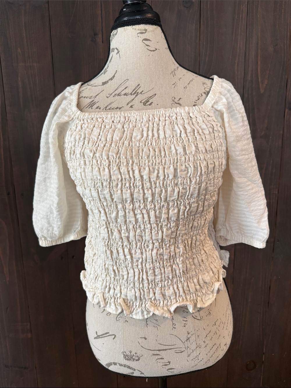 Old Navy Cream Smocked Square-Neck Crop Top